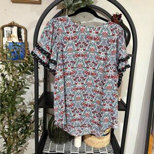 LOFT Red and Gray Patterned Blouse size large